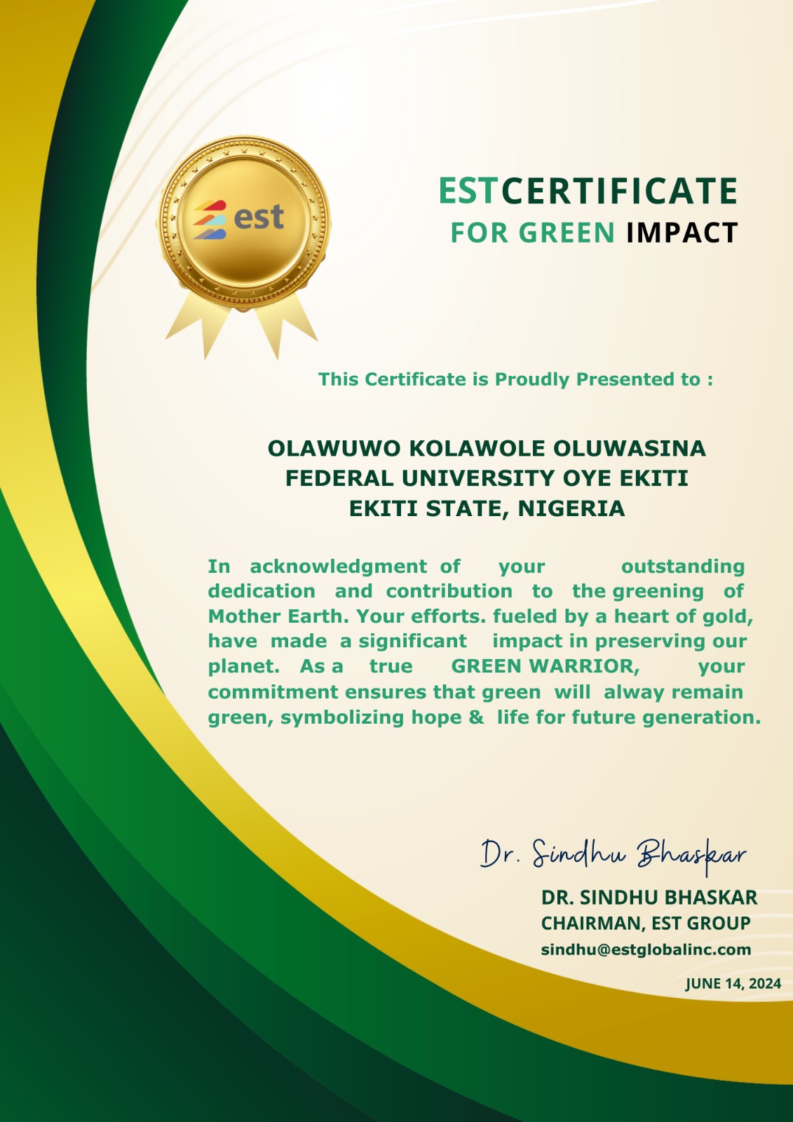 kolawole certificate